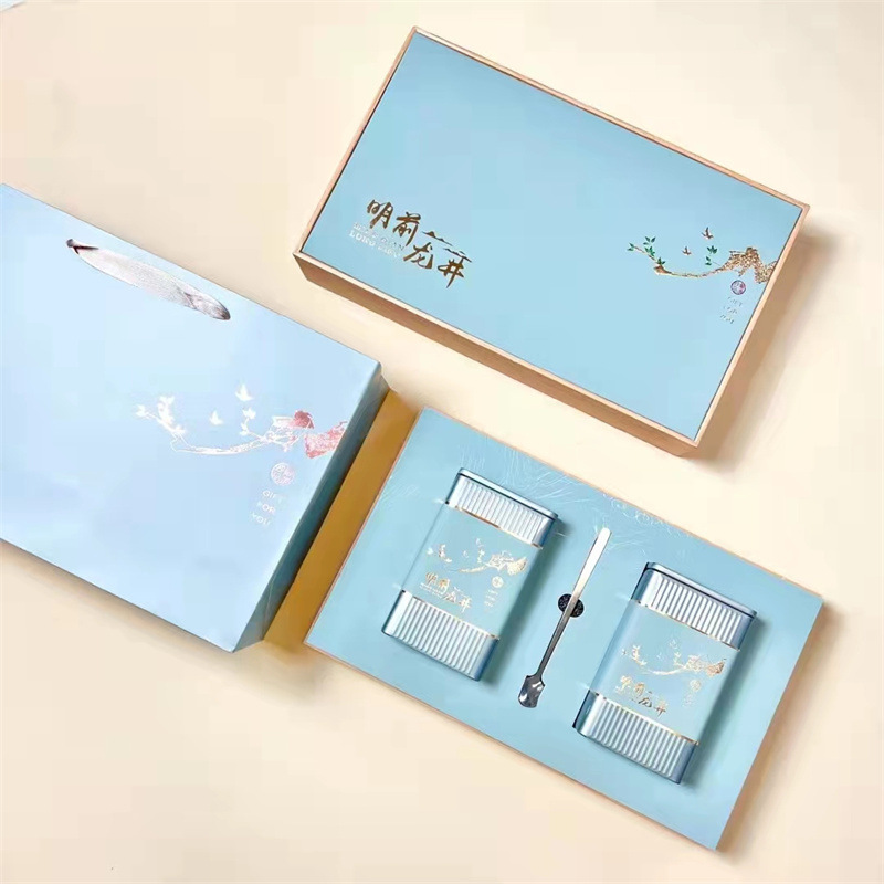 新款龙井春茶礼品盒定制 茶叶空包装礼盒 2罐4罐茶礼礼品盒